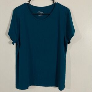 Chico's The Ultimate Tee Women Size 2 L Teal Blue  Pima Cotton Short Sleeve